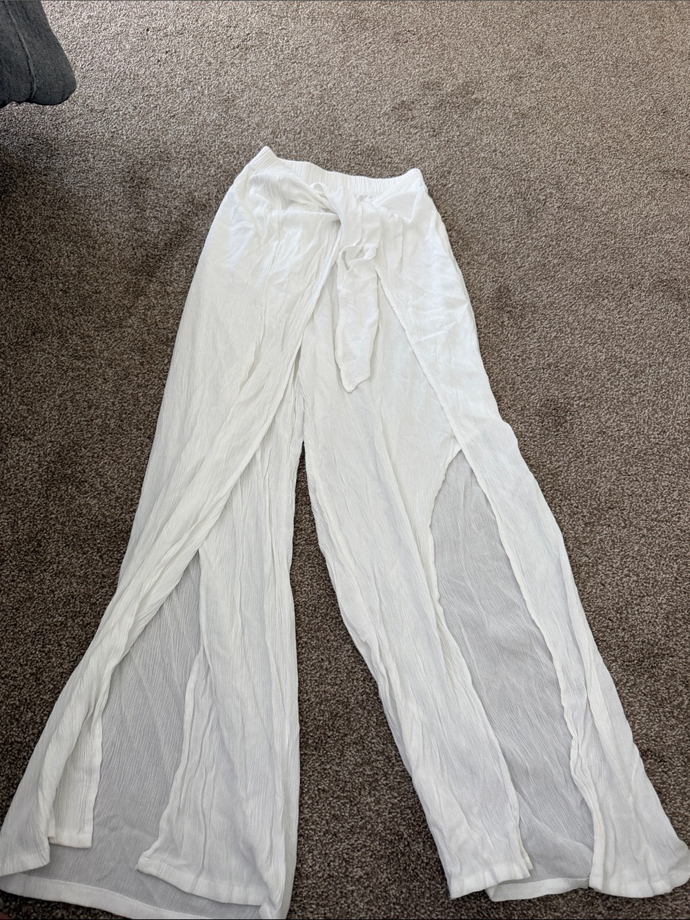 Target White Wide-Leg Split Pants with Tie Waist